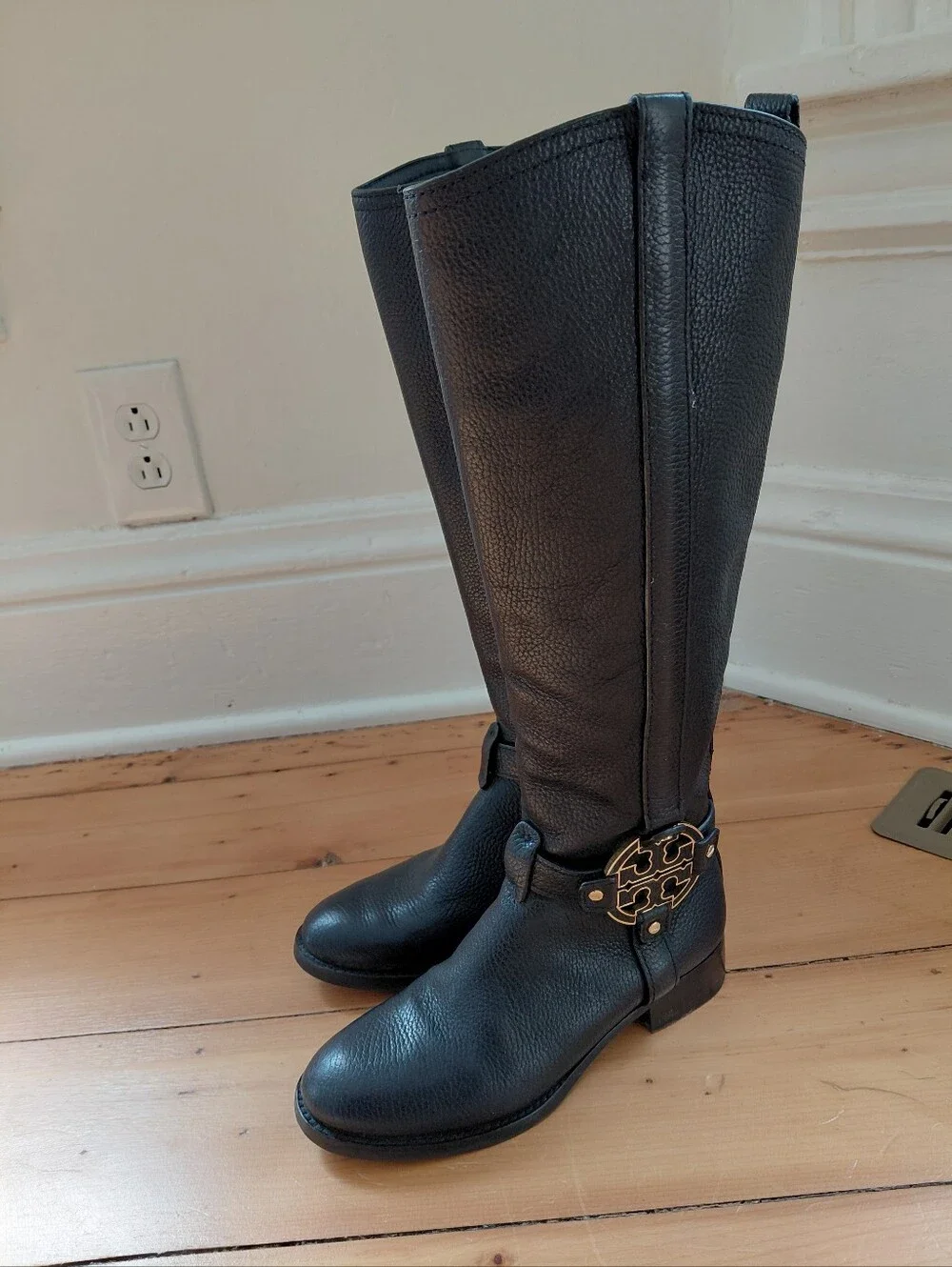 TORY BURCH Amanda Black Leather Riding Boots Sz 5
